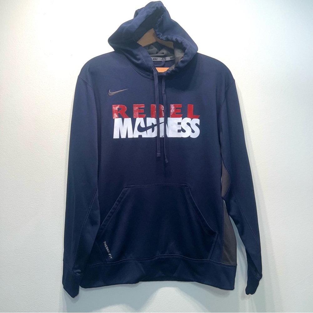 Nike Ole Miss Rebels Hoodie Adult Size Medium Blue Red Sweatshirt Therma